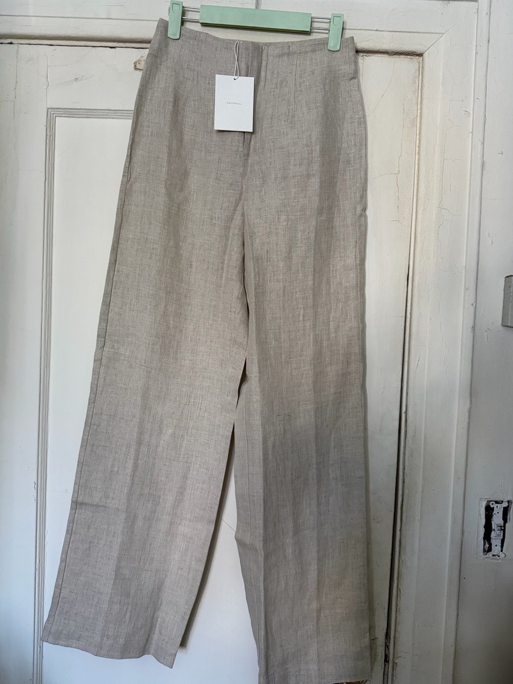 Faithfull the Brand Wide-Leg Linen Pants in Light Taupe - Picture 3 of 6
